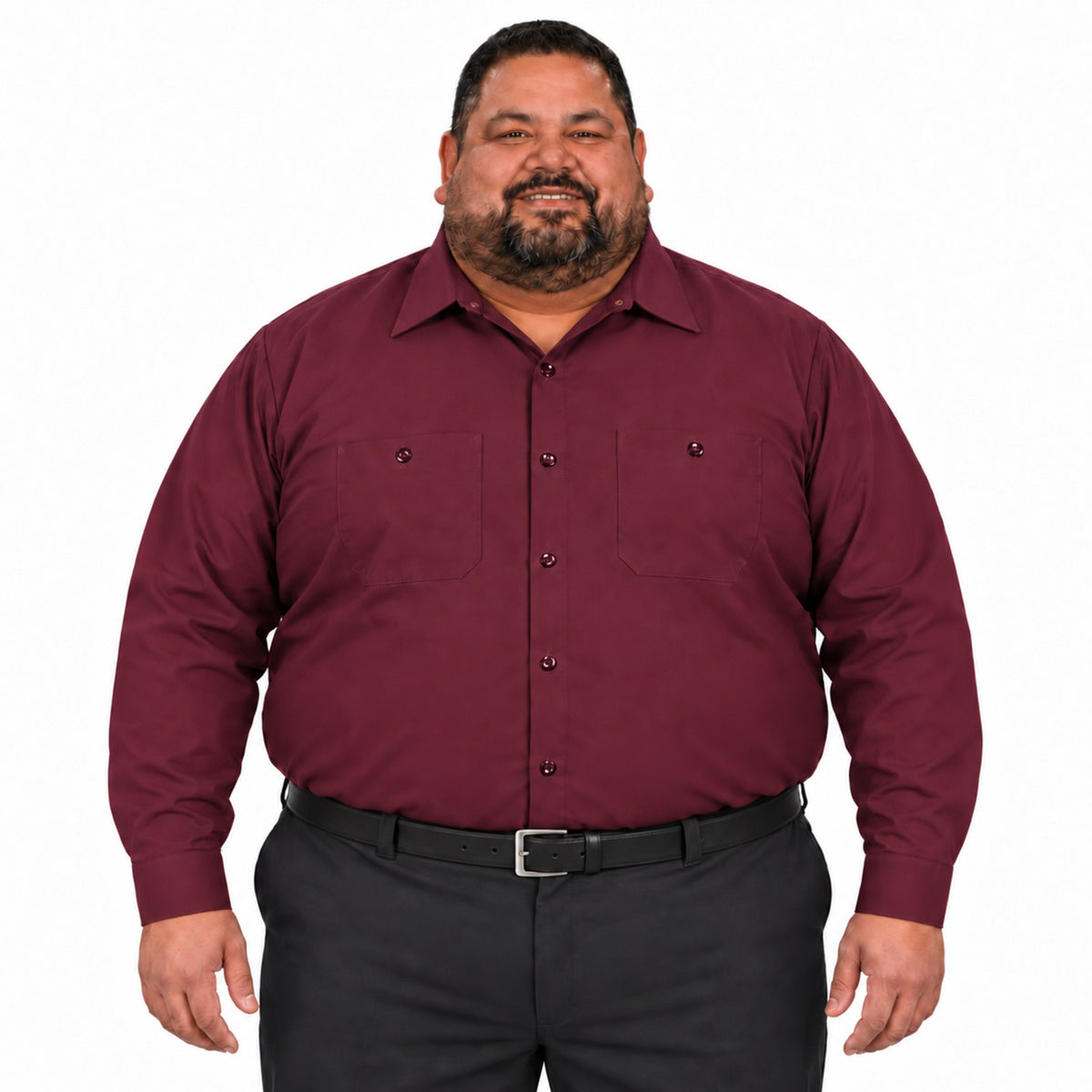Camisa de trabajo Red Kap SP14 para hombre talla extra vino, vista frontal fajada | color:vino