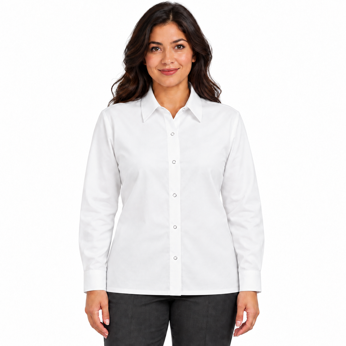 Blusa de trabajo Red Kap SP15 para mujer blanca, frontal desfajada | color:blanca