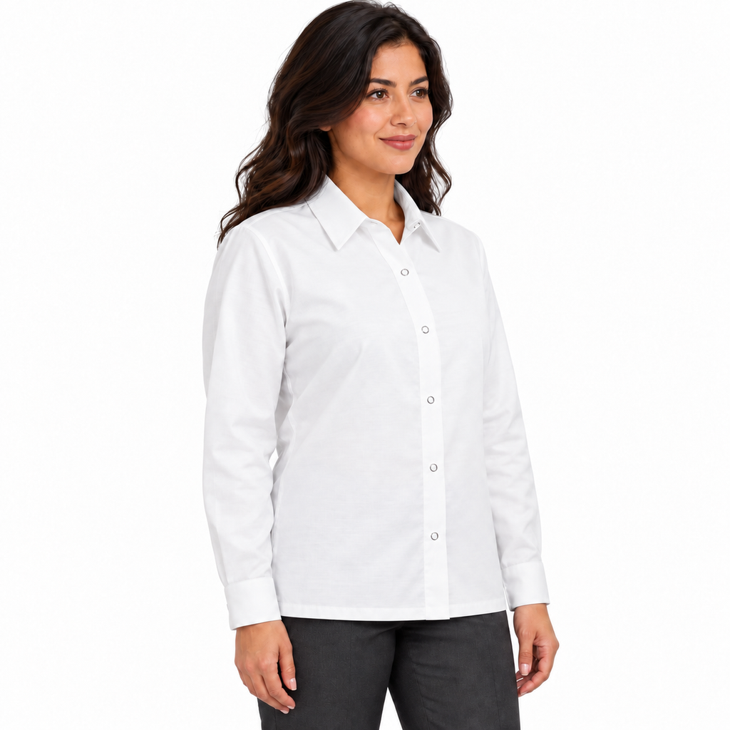 Blusa de trabajo Red Kap SP15 para mujer blanca, perfil derecho desfajada