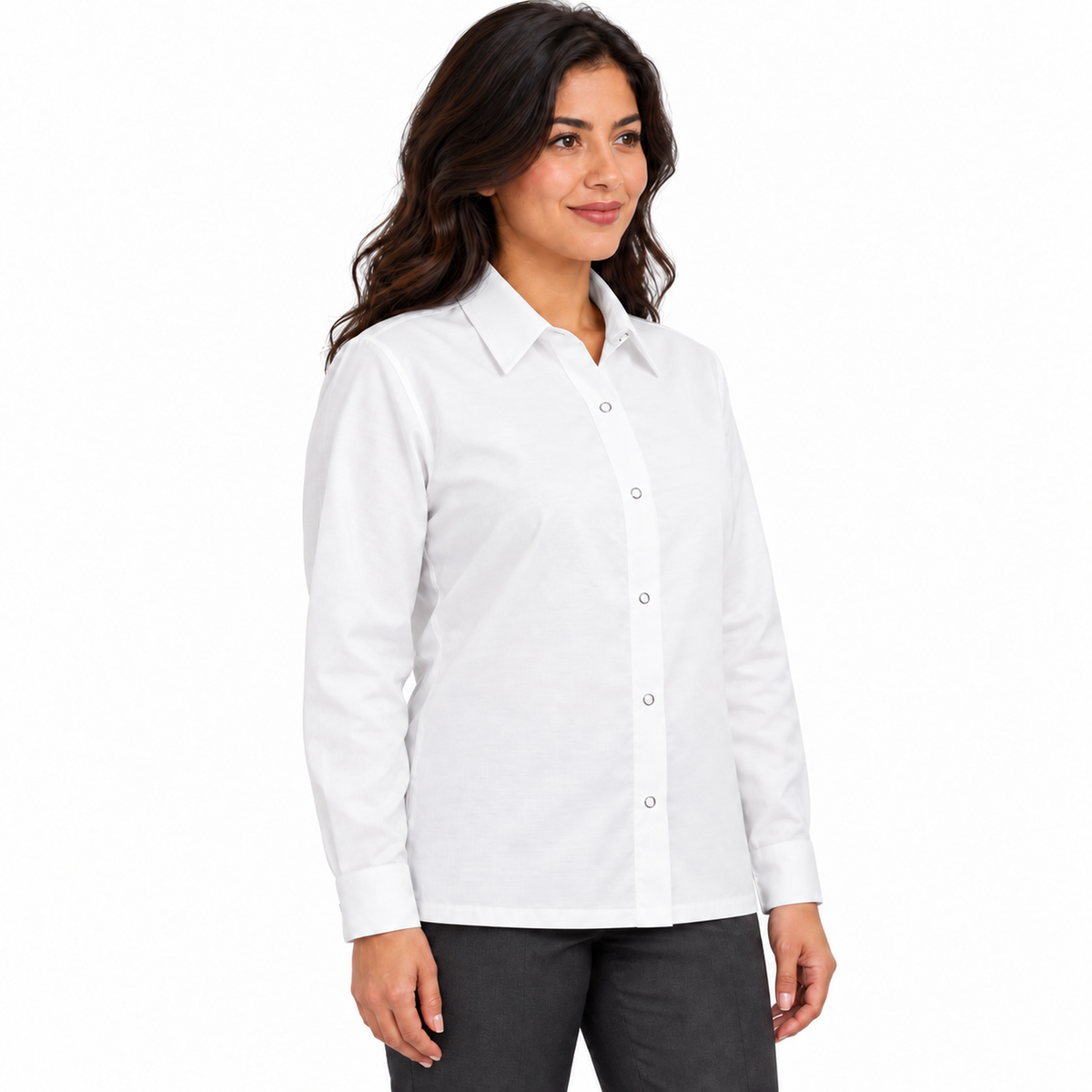 Blusa de trabajo Red Kap SP15 para mujer blanca, perfil derecho desfajada | color:blanca