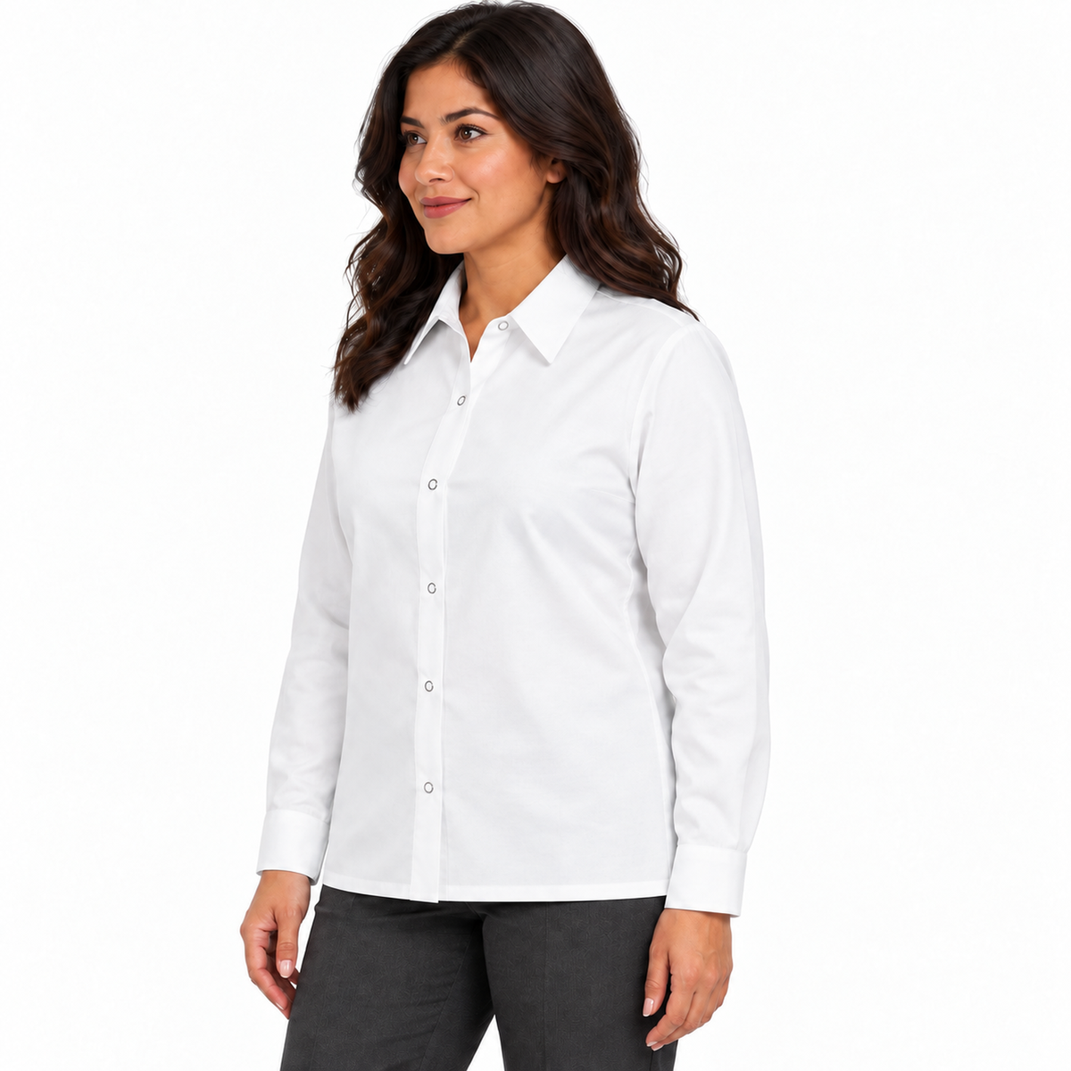 Blusa de trabajo Red Kap SP15 para mujer blanca, perfil izquierdo desfajada | color:blanca