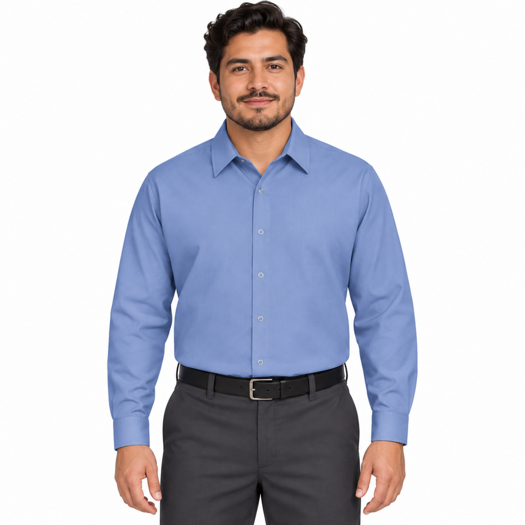 Camisa de trabajo Red Kap SP16 para hombre azul cielo, frontal fajada 01