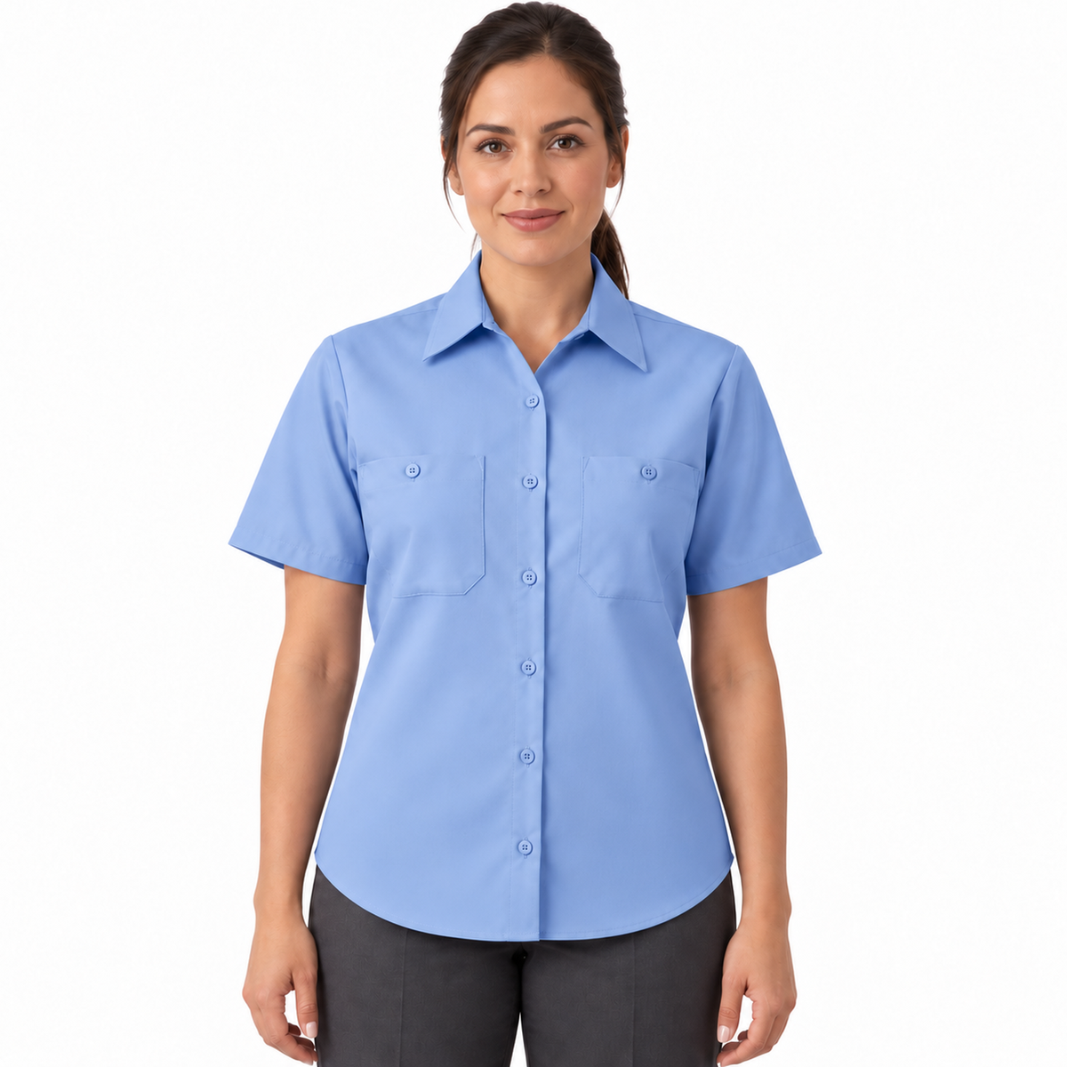 Blusa de trabajo Red Kap SP23 para mujer azul cielo, frontal desfajada | color:azul-cielo