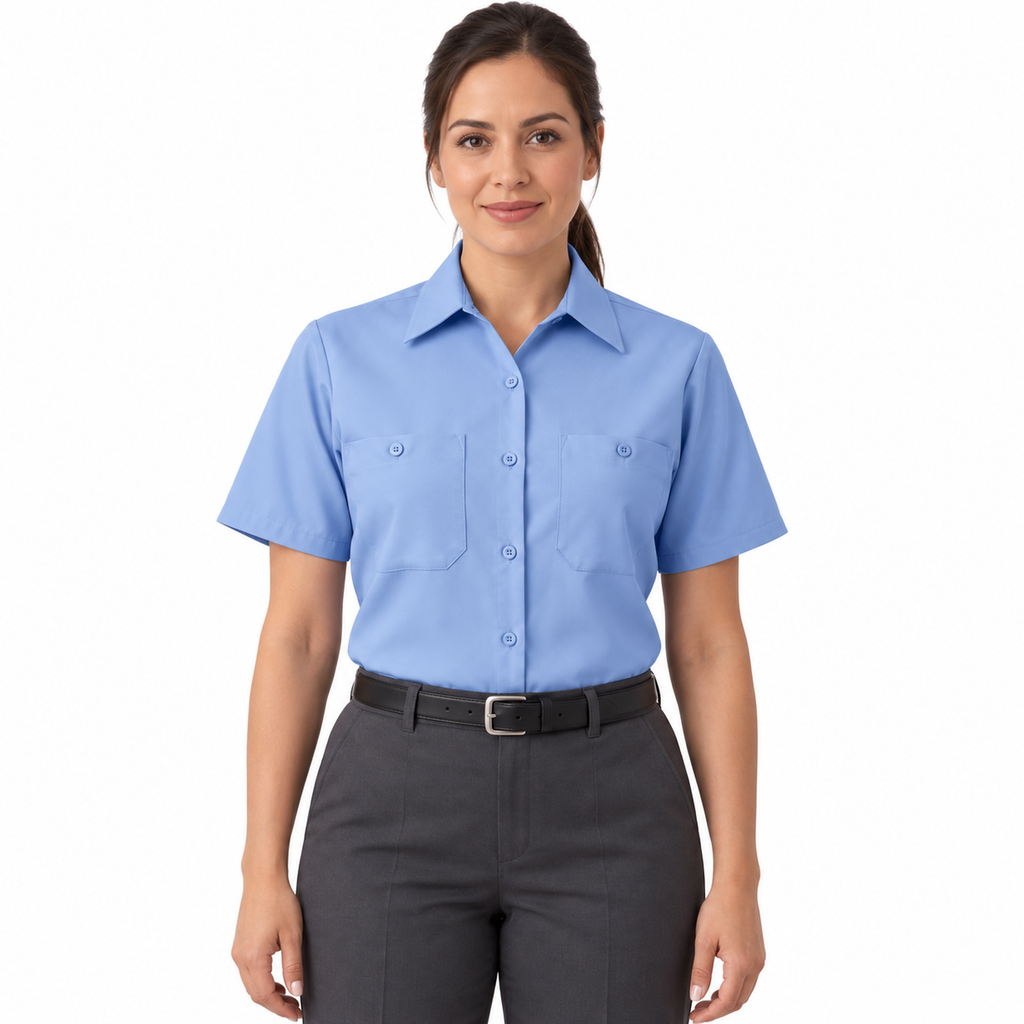 Blusa de trabajo Red Kap SP23 para mujer azul cielo, frontal fajada