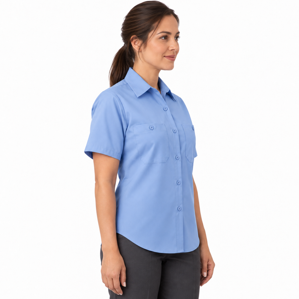 Blusa de trabajo Red Kap SP23 para mujer azul cielo, perfil derecho desfajada