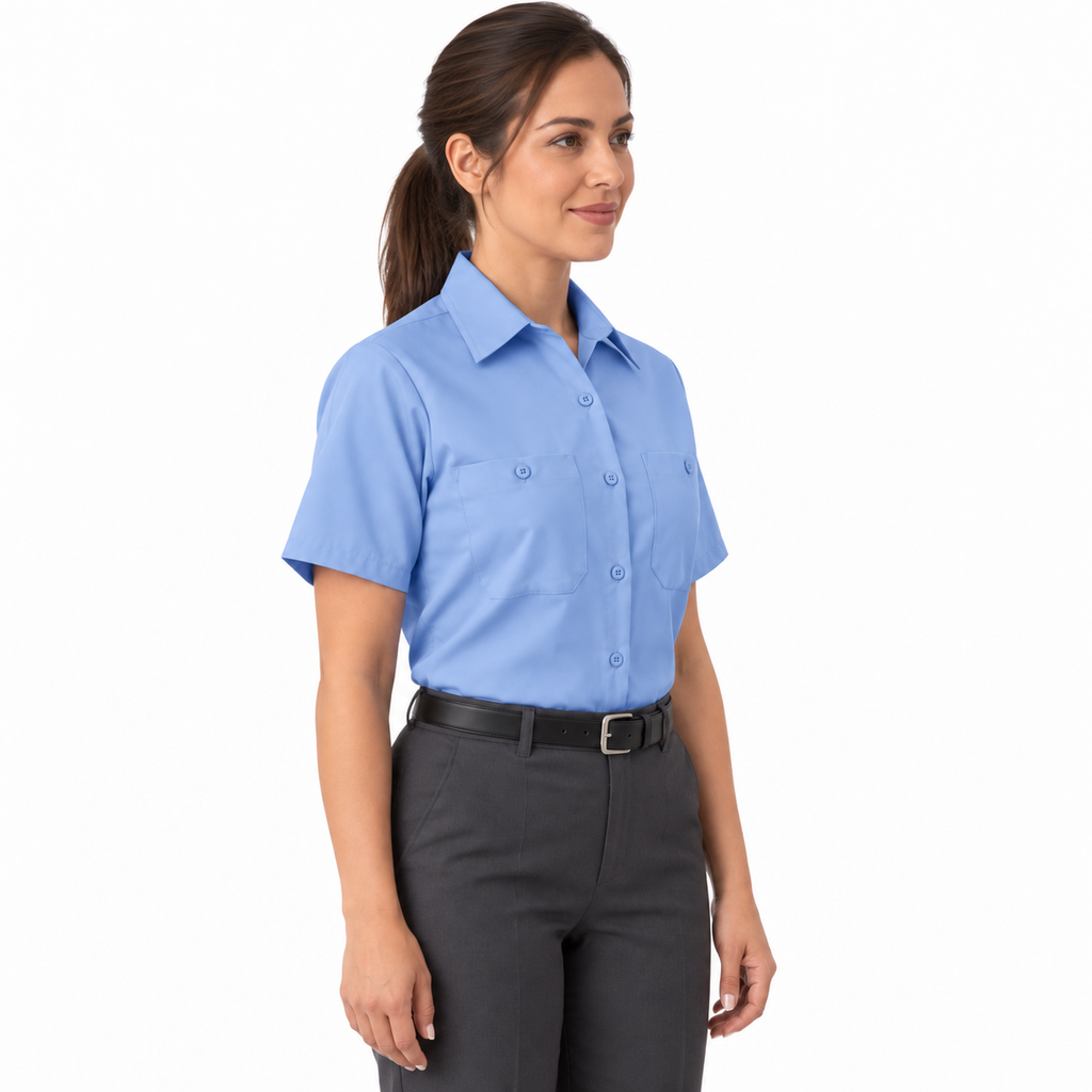 Blusa de trabajo Red Kap SP23 para mujer azul cielo, perfil derecho fajada