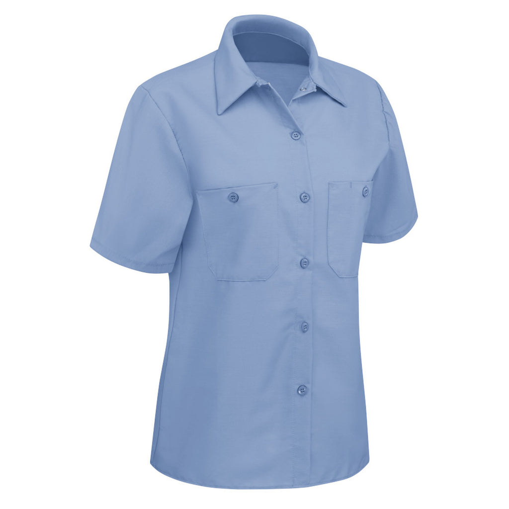 Blusa de trabajo Red Kap SP23 para mujer azul cielo, prenda sola perfil izquierdo