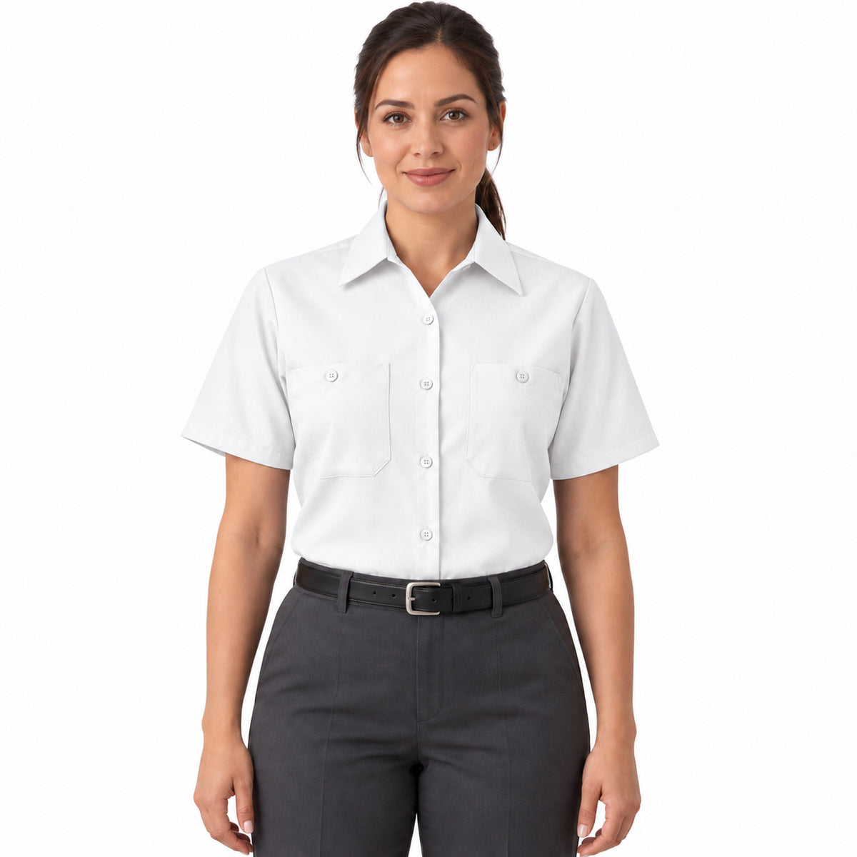 Blusa de trabajo Red Kap SP23 para mujer blanca, frontal fajada | color:blanca