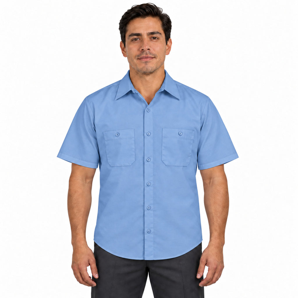 Camisa de trabajo Red Kap SP24 para hombre azul claro, frontal desfajada
