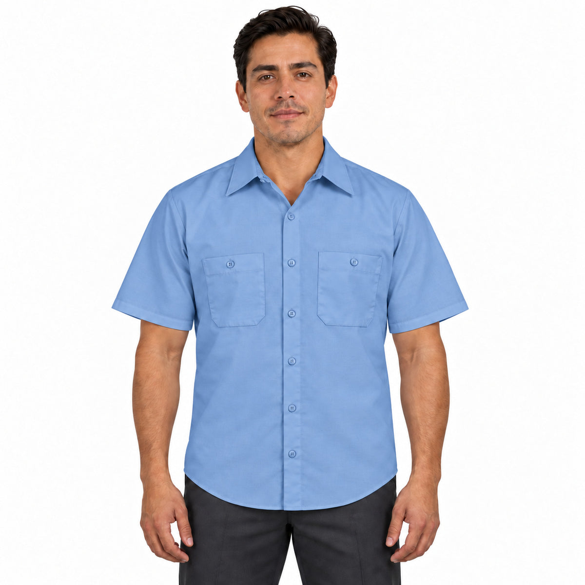 Camisa de trabajo Red Kap SP24 para hombre azul claro, frontal desfajada | color:azul-claro