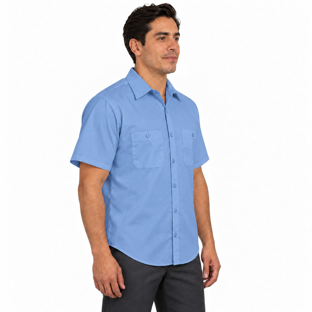 Camisa de trabajo Red Kap SP24 para hombre azul claro, perfil derecho desfajada