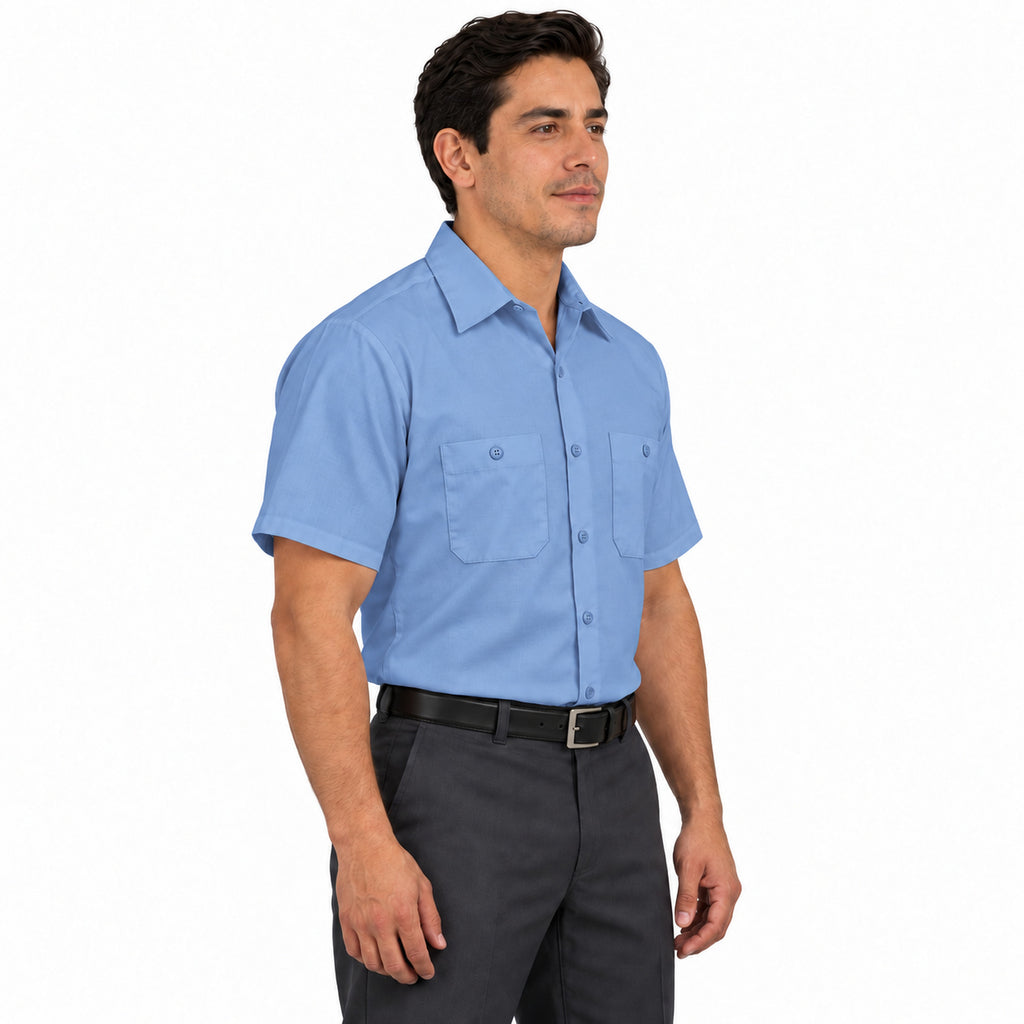 Camisa de trabajo Red Kap SP24 para hombre azul claro, perfil derecho fajada