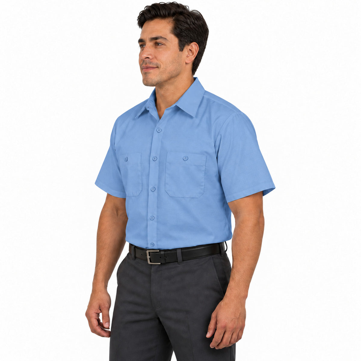 Camisa de trabajo Red Kap SP24 para hombre azul claro, perfil izquierdo fajada | color:azul-claro