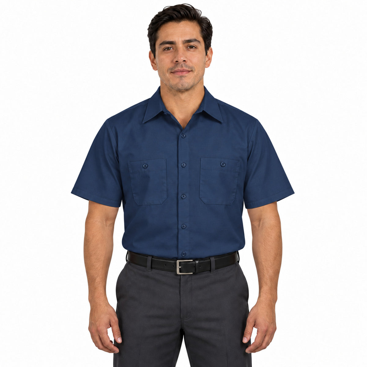 Camisa de trabajo Red Kap SP24 para hombre azul marino, frontal fajada | color:azul-marino