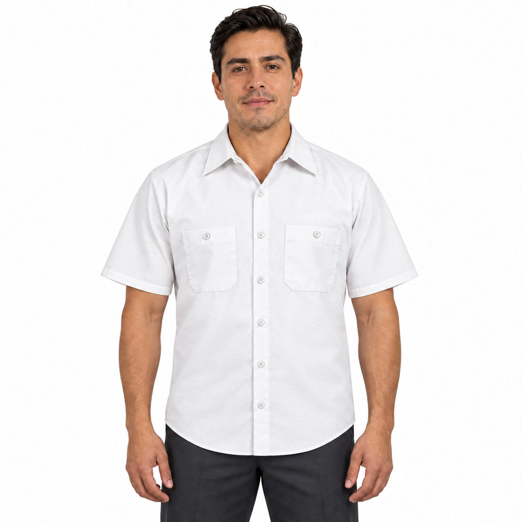 Camisa de trabajo Red Kap SP24 para hombre blanca, frontal desfajada