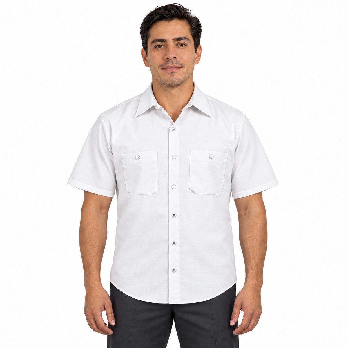 Camisa de trabajo Red Kap SP24 para hombre blanca, frontal desfajada | color:blanca