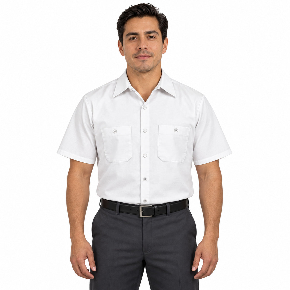 Camisa de trabajo Red Kap SP24 para hombre blanca, frontal fajada | color:blanca
