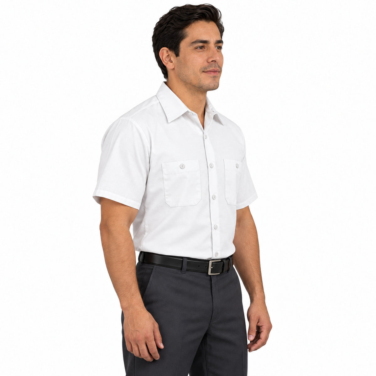 Camisa de trabajo Red Kap SP24 para hombre blanca, perfil derecho fajada | color:blanca
