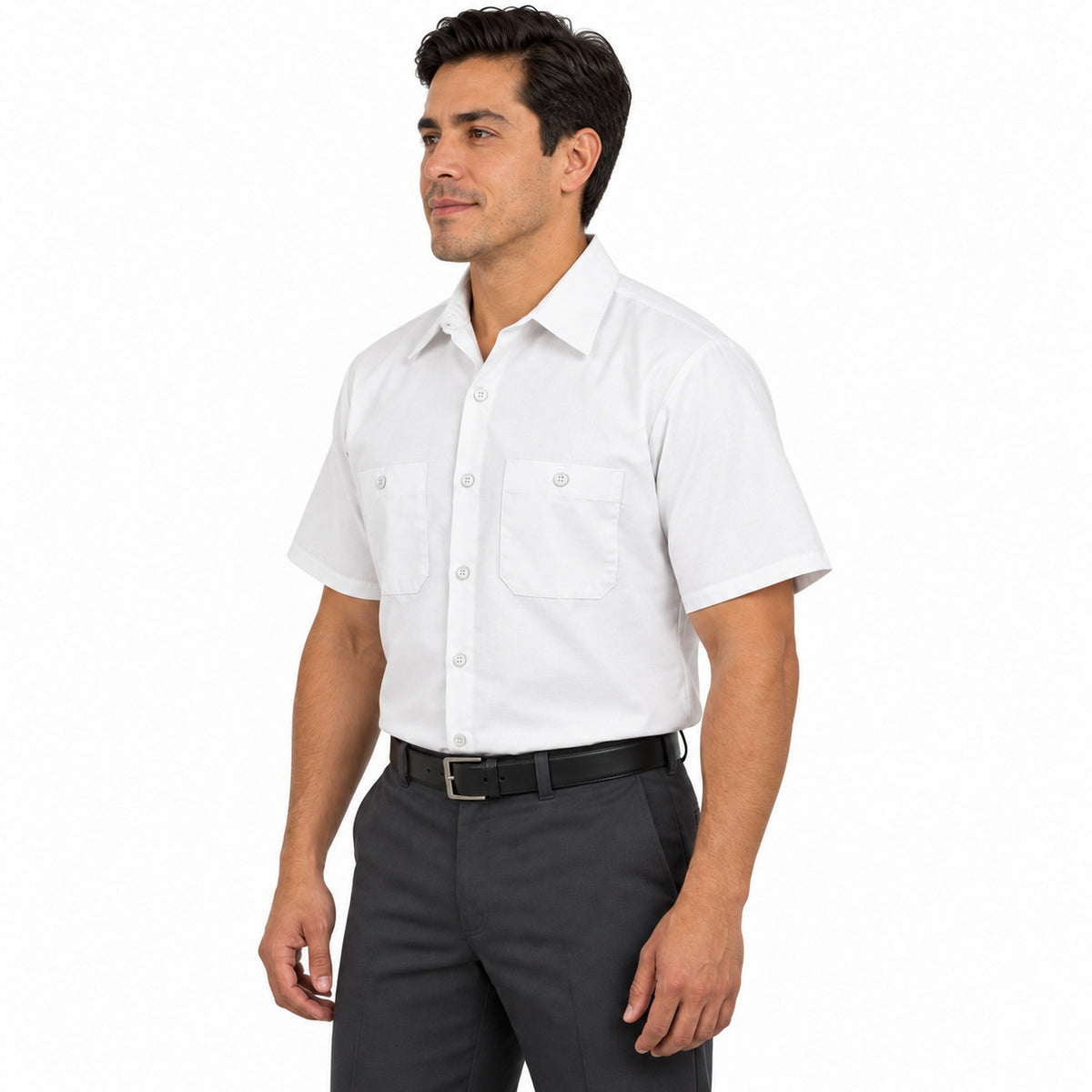 Camisa de trabajo Red Kap SP24 para hombre blanca, perfil izquierdo fajada | color:blanca