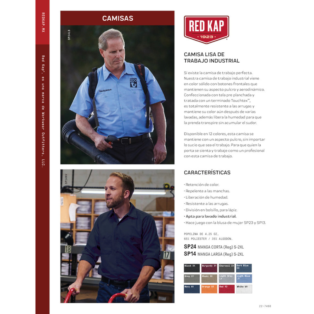 Ficha técnica de camisa de trabajo Red Kap SP24 para hombre | color:todos