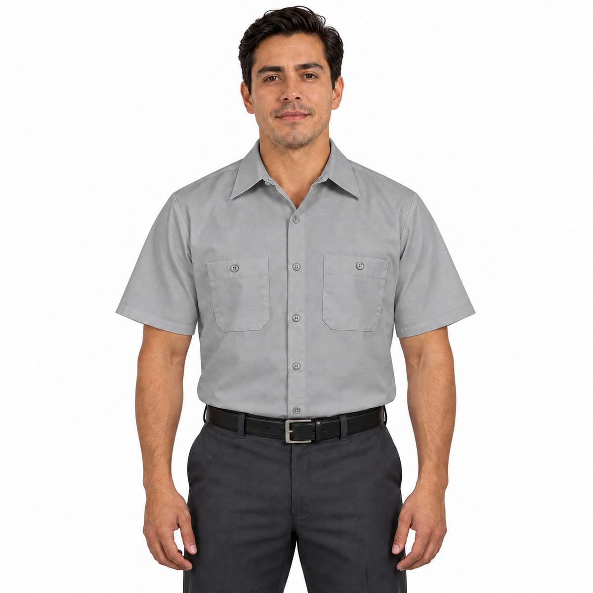 Camisa de trabajo Red Kap SP24 para hombre gris, frontal fajada | color:gris