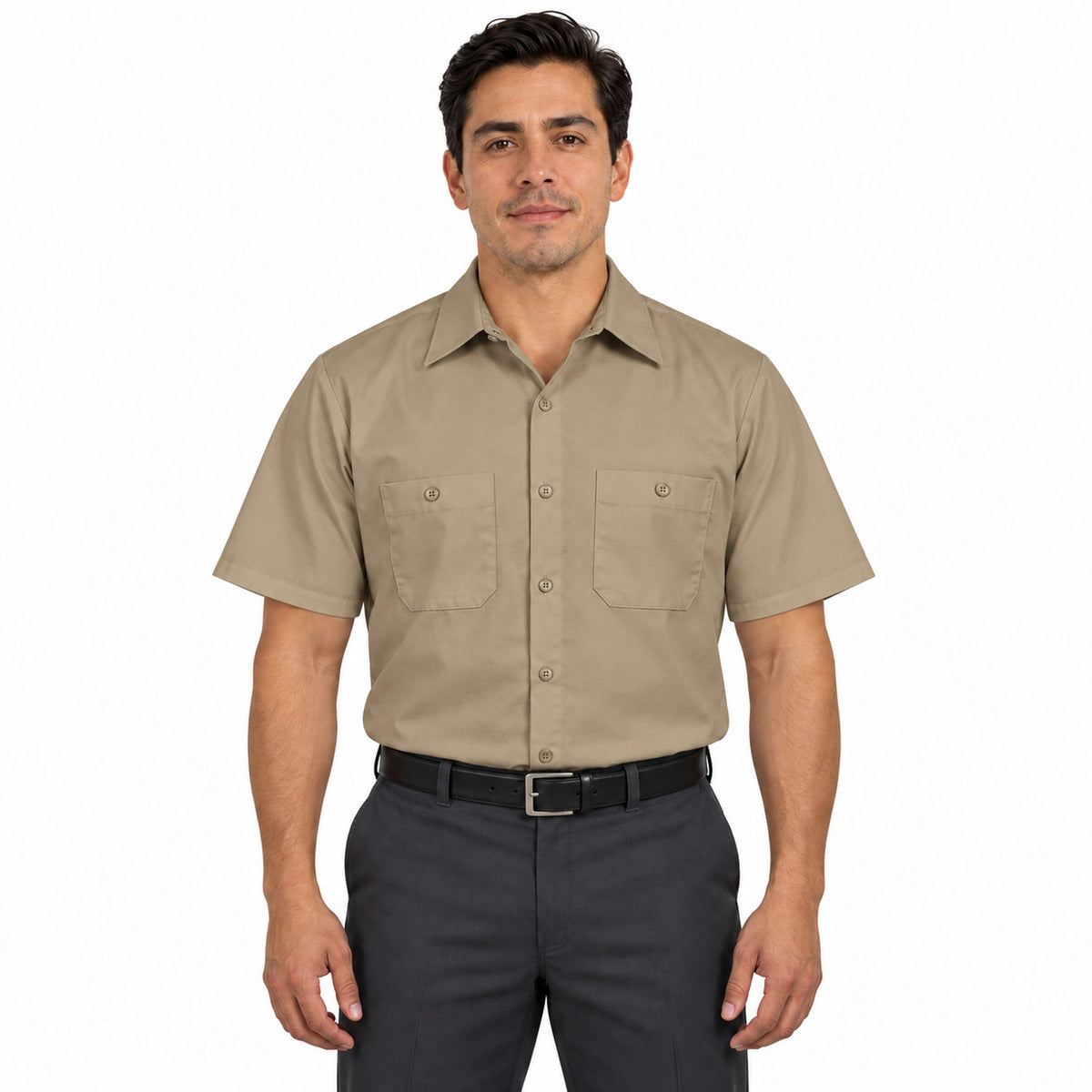 Camisa de trabajo Red Kap SP24 para hombre khaki, frontal fajada | color:khaki