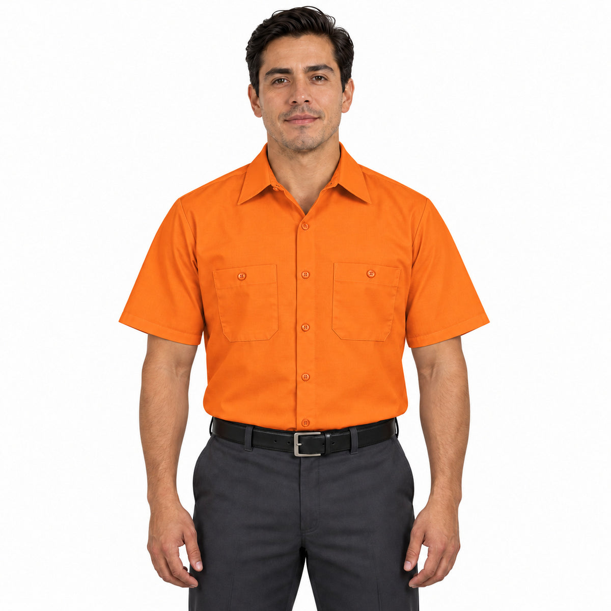 Camisa de trabajo Red Kap SP24 para hombre naranja, frontal fajada | color:naranja