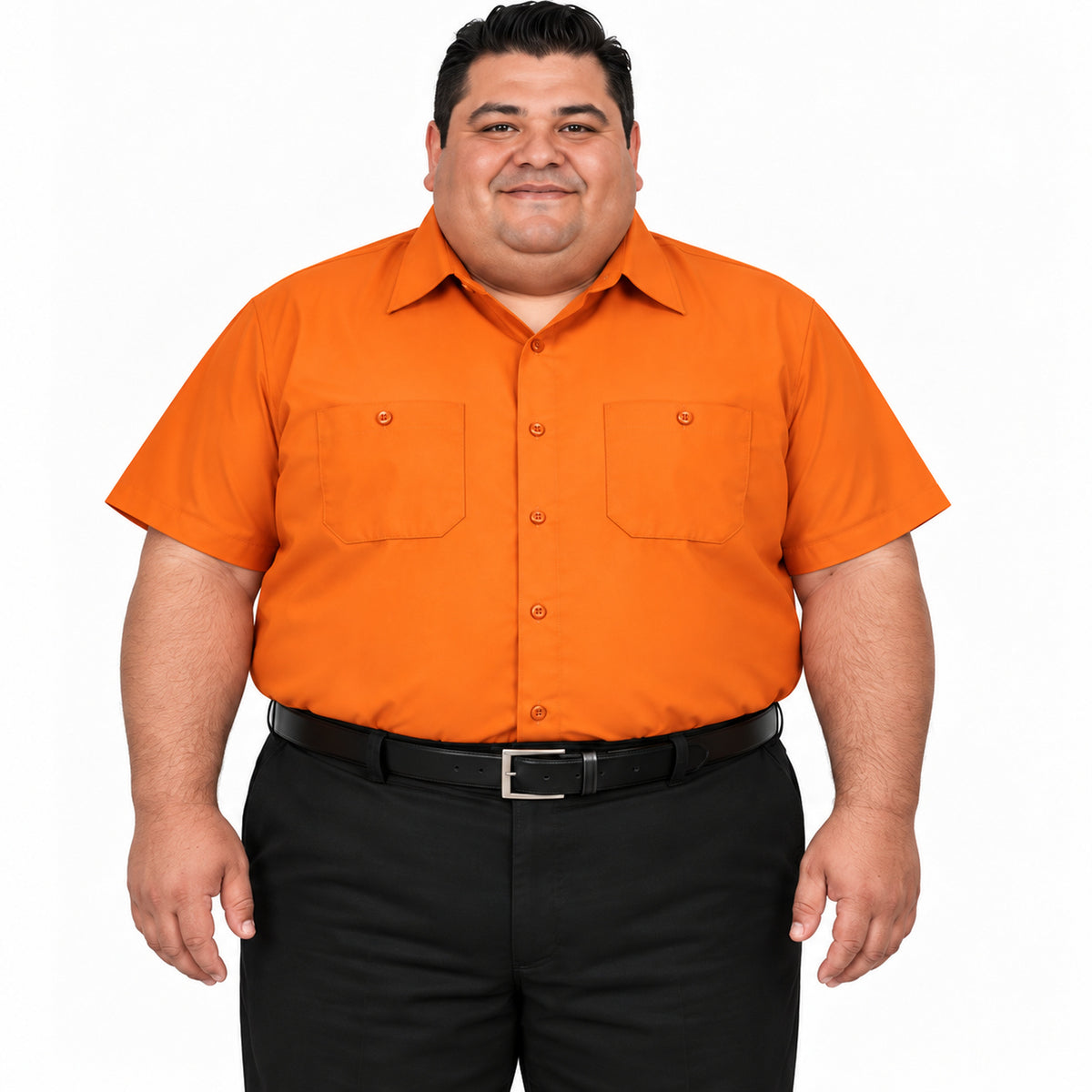 Camisa de trabajo Red Kap SP24 para hombre talla extra naranja, frontal fajada | color:naranja