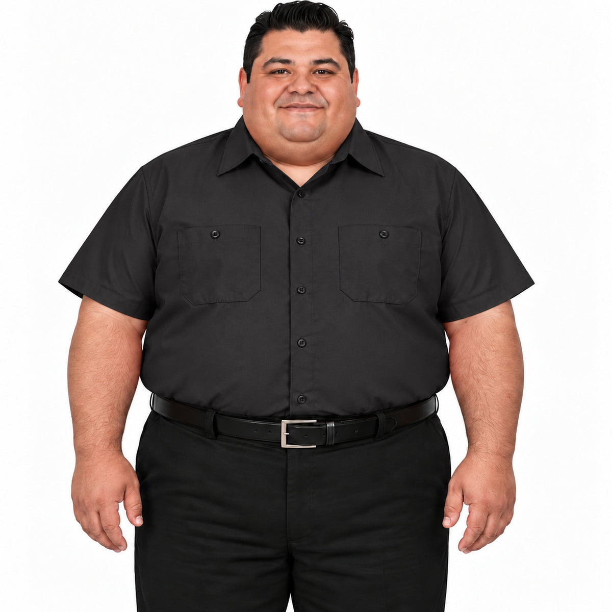 Camisa de trabajo Red Kap SP24 para hombre talla extra negra, frontal fajada | color:negra