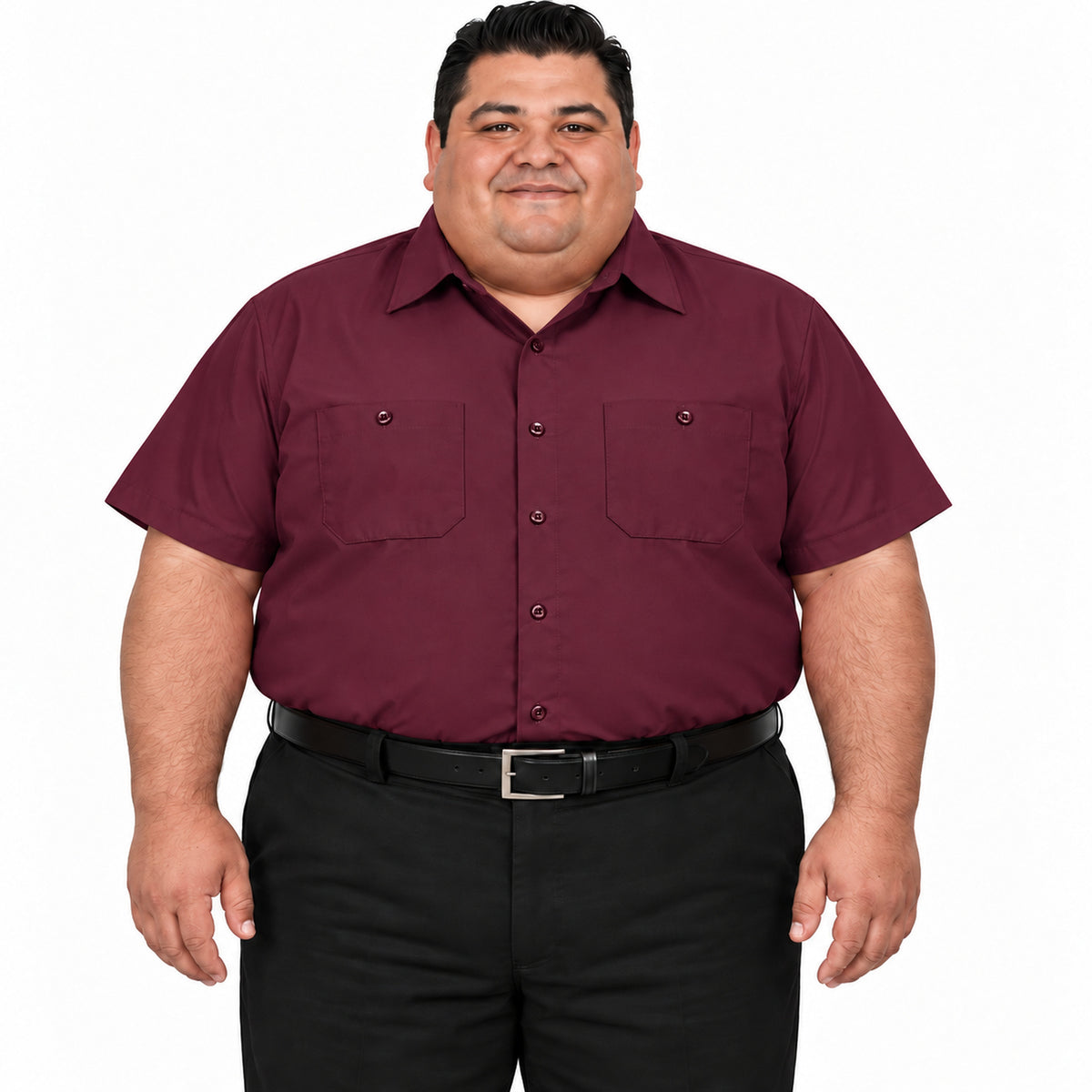 Camisa de trabajo Red Kap SP24 para hombre talla extra vino, frontal fajada | color:vino