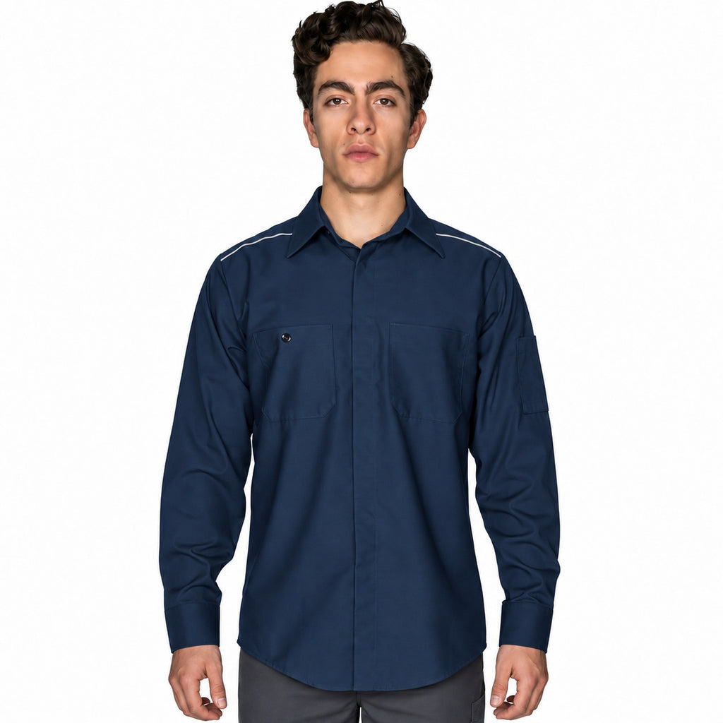 Camisa de trabajo Red Kap SP3A para hombre azul marino, frontal desfajada