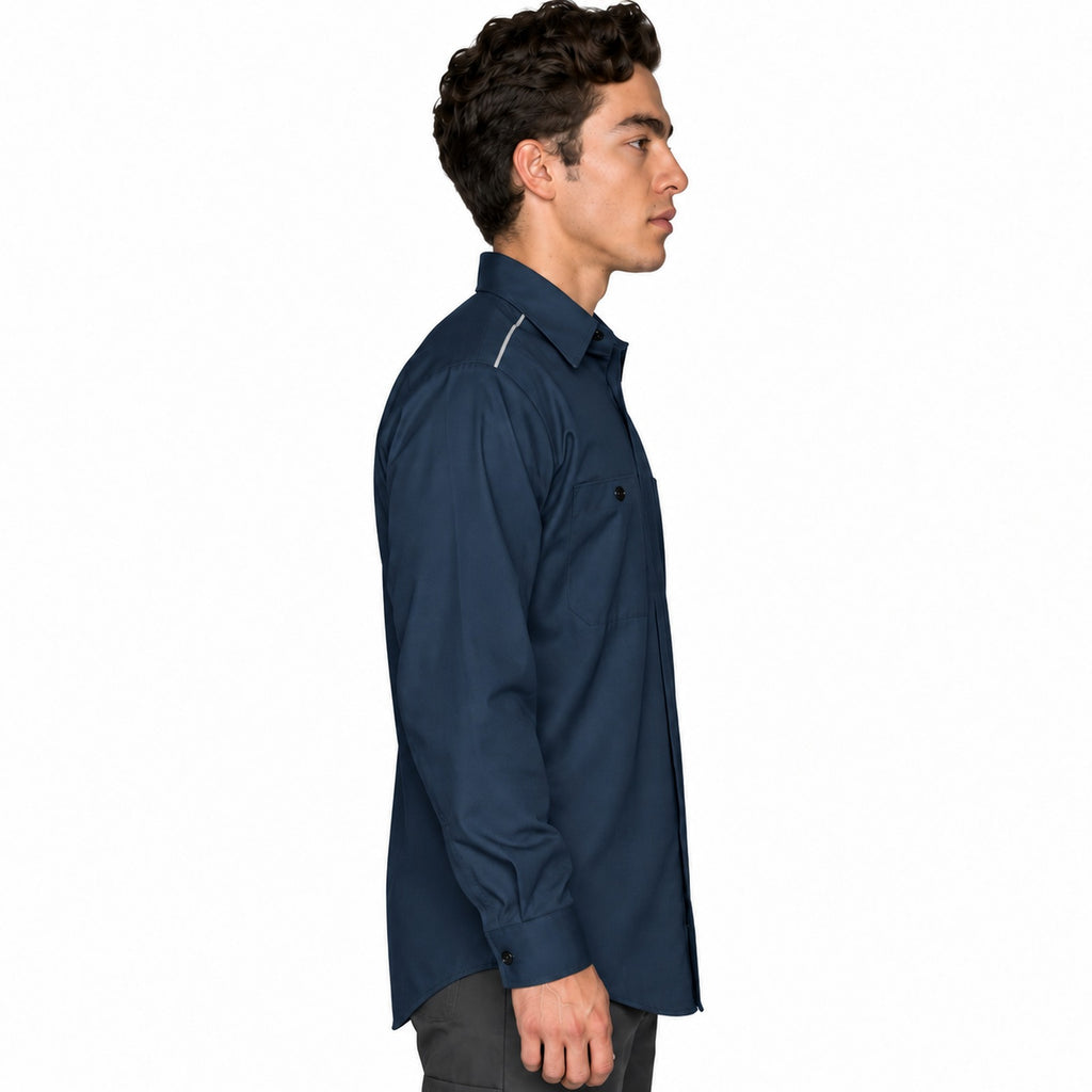 Camisa de trabajo Red Kap SP3A para hombre azul marino, perfil derecho desfajada