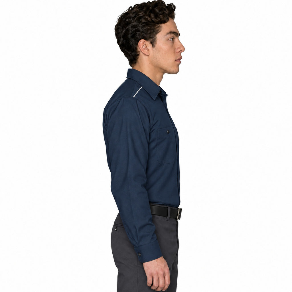 Camisa de trabajo Red Kap SP3A para hombre azul marino, perfil derecho fajada