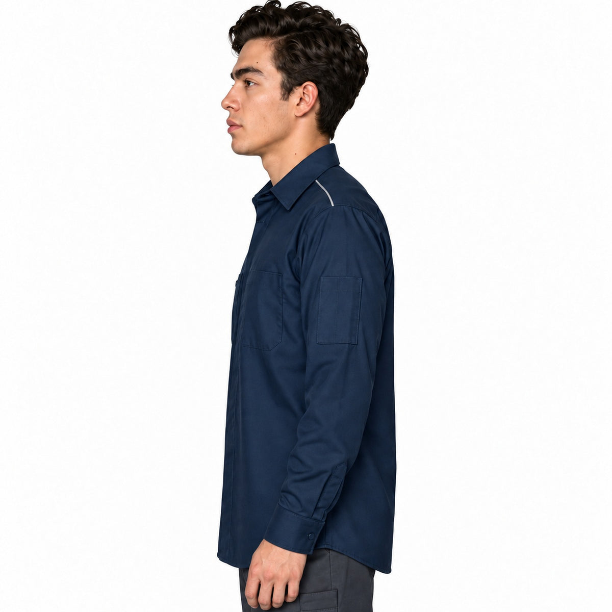 Camisa de trabajo Red Kap SP3A para hombre azul marino, perfil izquierdo desfajada | color:azul-marino