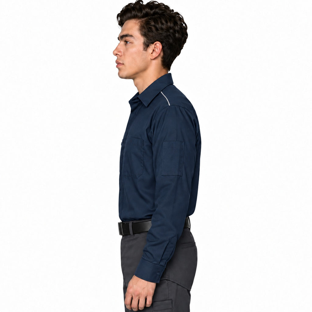 Camisa de trabajo Red Kap SP3A para hombre azul marino, perfil izquierdo fajada