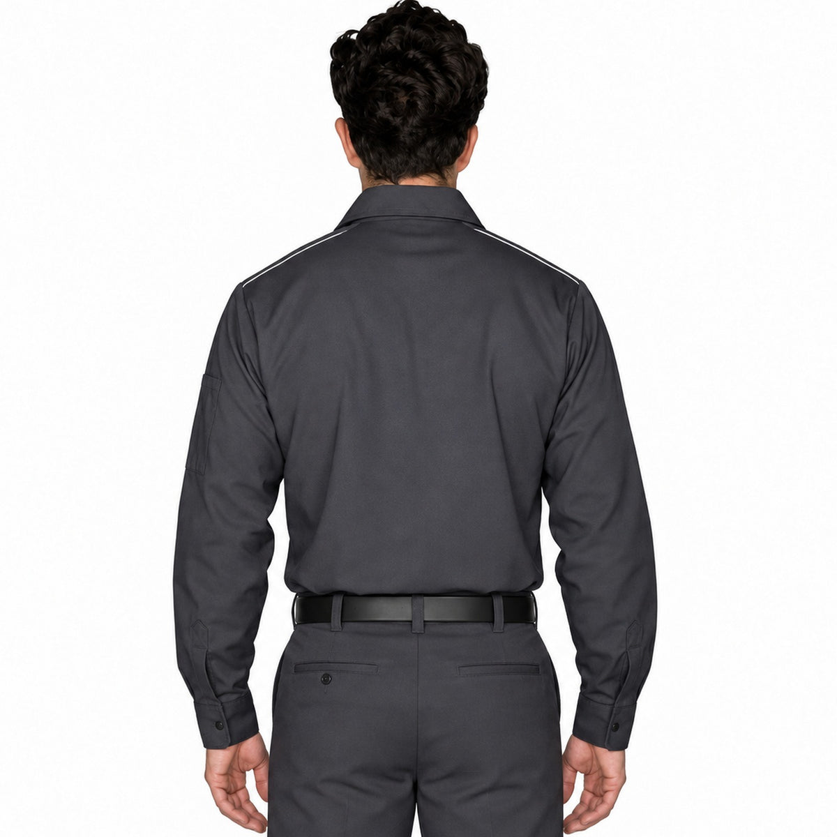 Camisa de trabajo Red Kap SP3A para hombre gris oxford, espalda fajada | color:gris-oxford