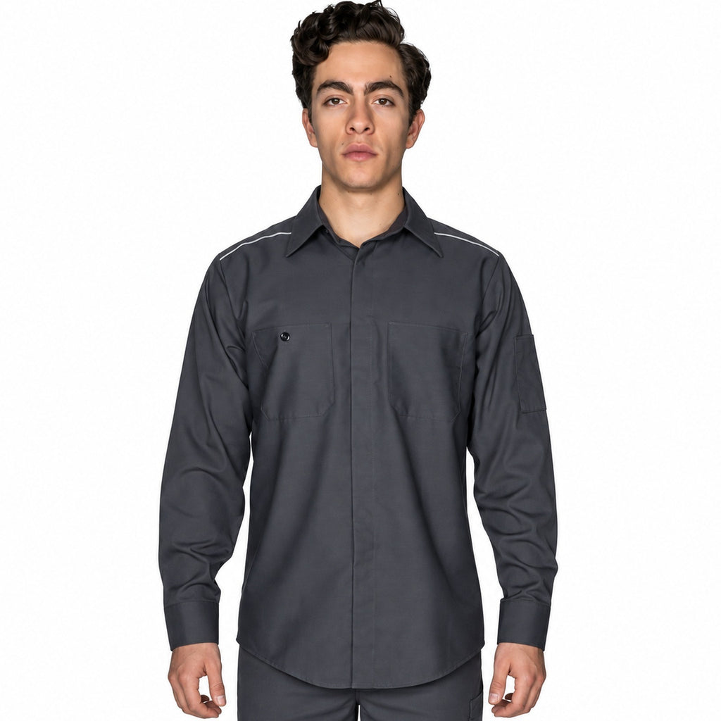 Camisa de trabajo Red Kap SP3A para hombre gris oxford, frontal desfajada