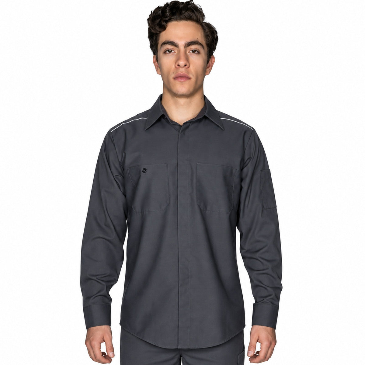 Camisa de trabajo Red Kap SP3A para hombre gris oxford, frontal desfajada | color:gris-oxford