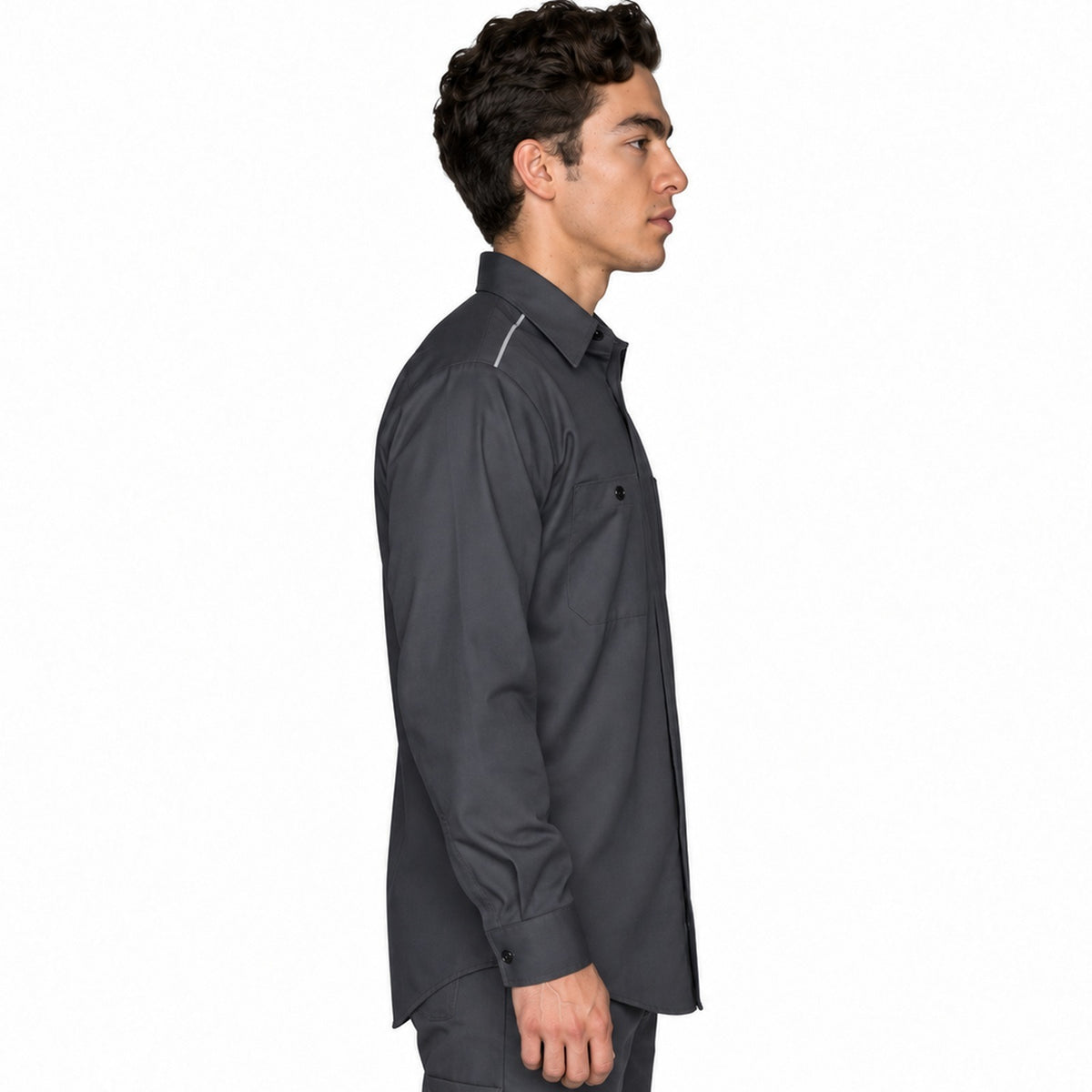Camisa de trabajo Red Kap SP3A para hombre gris oxford, perfil derecho desfajada | color:gris-oxford