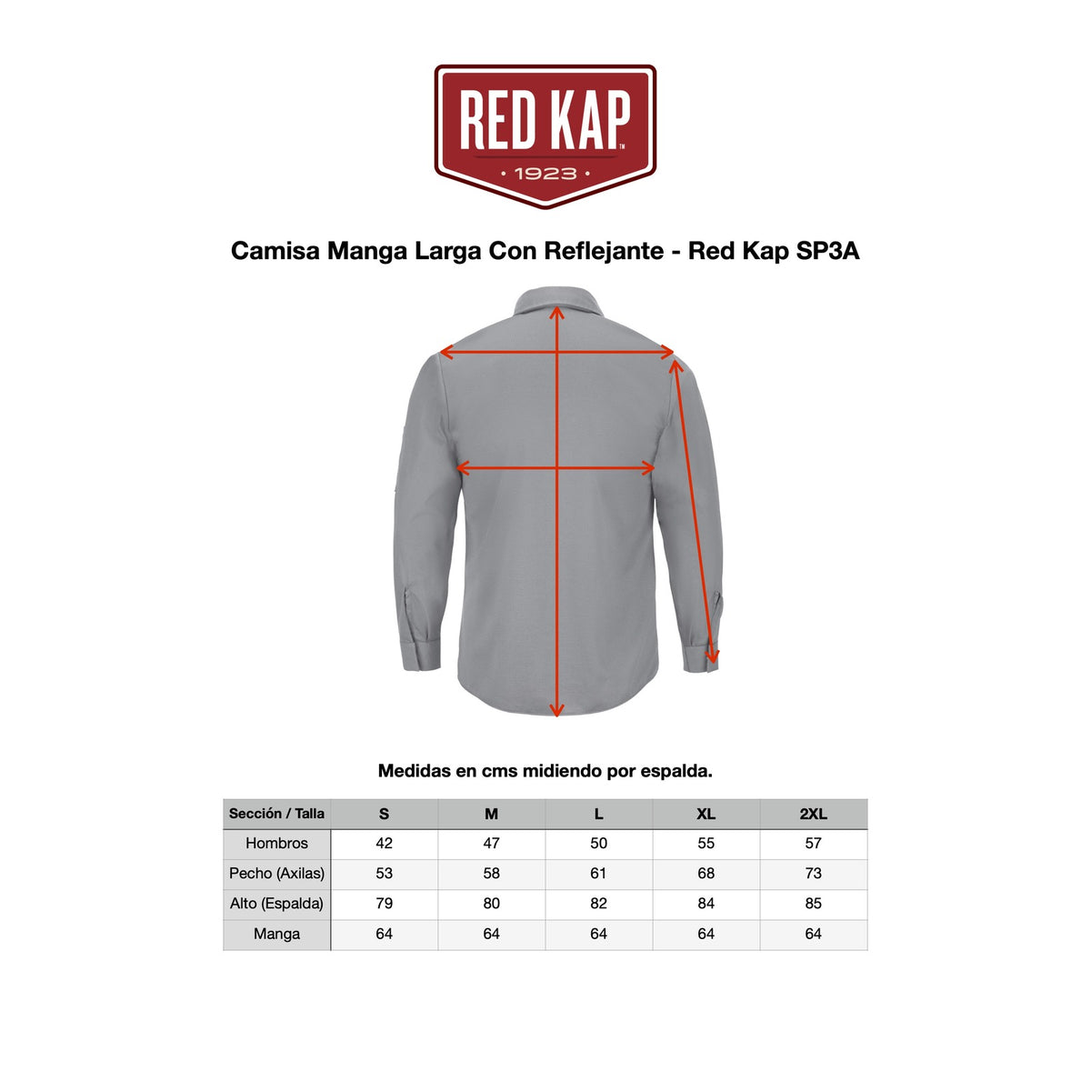 Camisa de trabajo Red Kap SP3A para hombre gris oxford, tabla medidas | color:gris-oxford