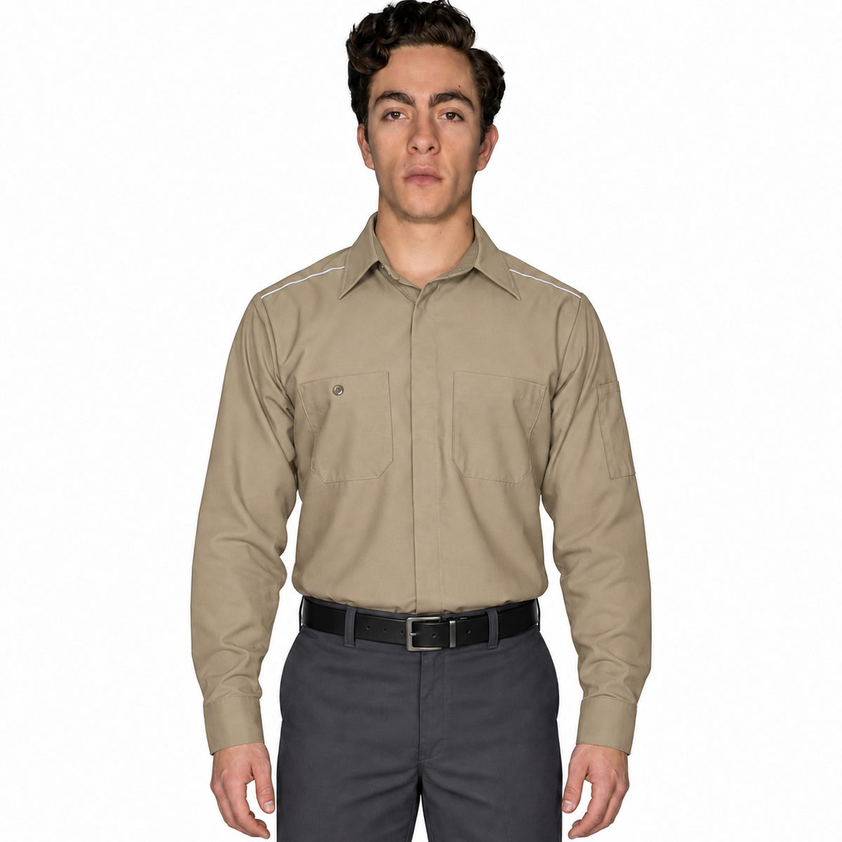 Camisa de trabajo Red Kap SP3A para hombre khaki, frontal fajada | color:khaki