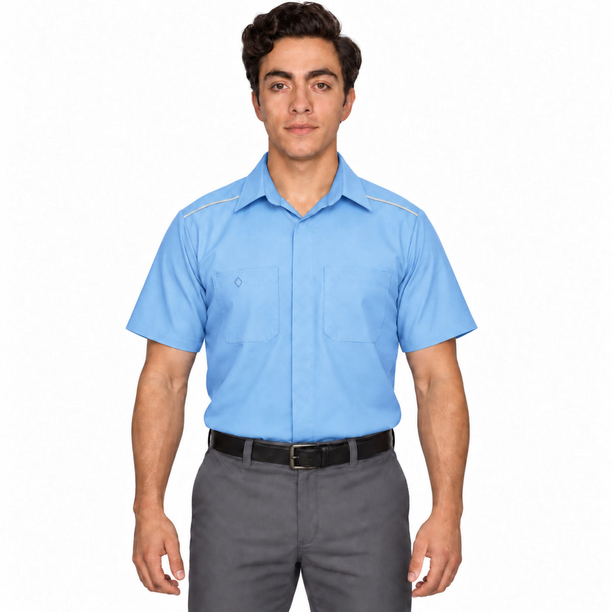 Red Kap SP4A camisa de trabajo para hombre color azul cielo, frontal fajada | color:azul-cielo