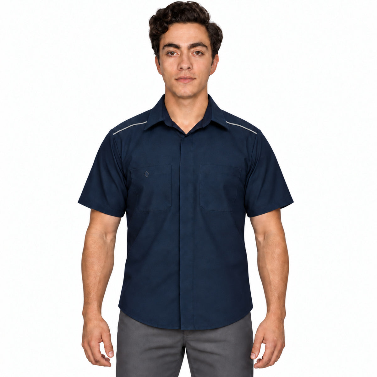 Red Kap SP4A camisa de trabajo para hombre color azul marino, frontal desfajada | color:azul-marino
