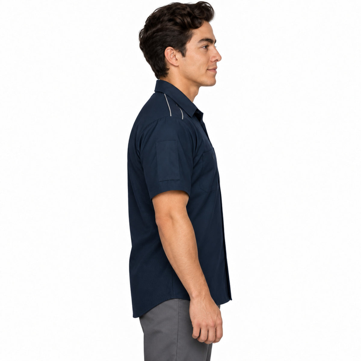 Red Kap SP4A camisa de trabajo para hombre color azul marino, perfil derecho desfajada | color:azul-marino