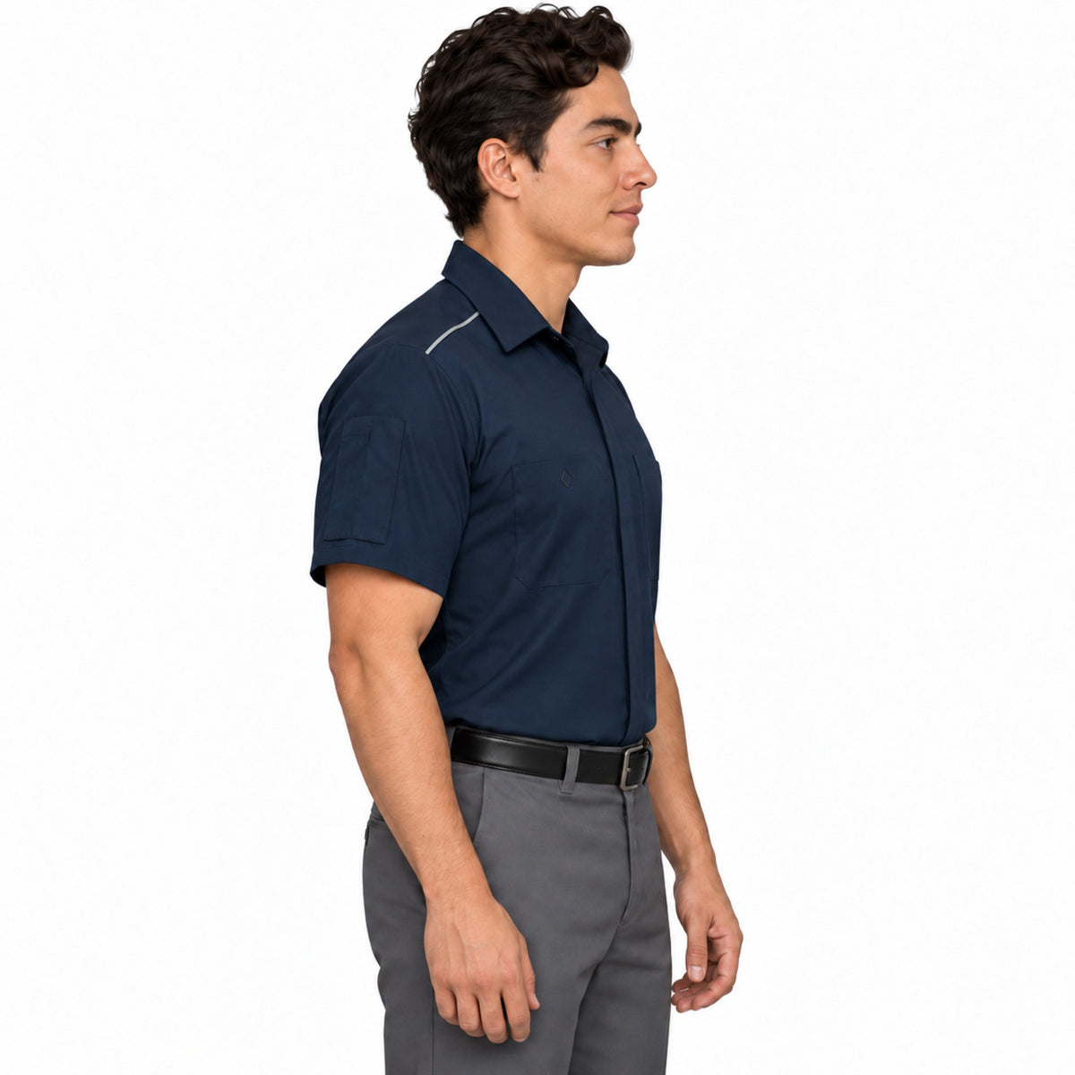 Red Kap SP4A camisa de trabajo para hombre color azul marino, perfil derecho fajada | color:azul-marino