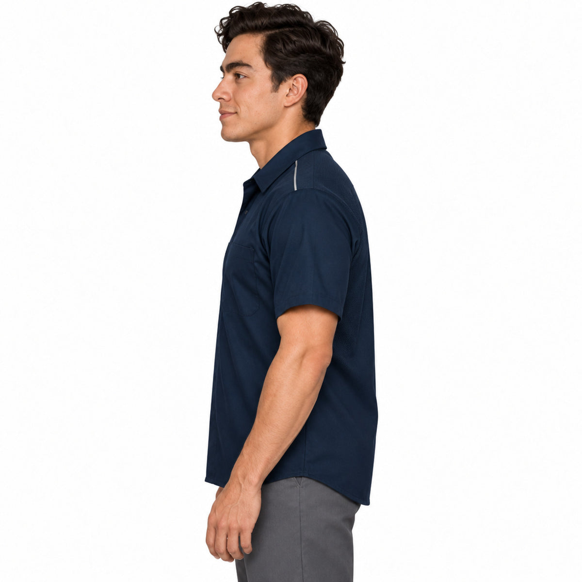 Red Kap SP4A camisa de trabajo para hombre color azul marino, perfil izquierdo desfajada | color:azul-marino