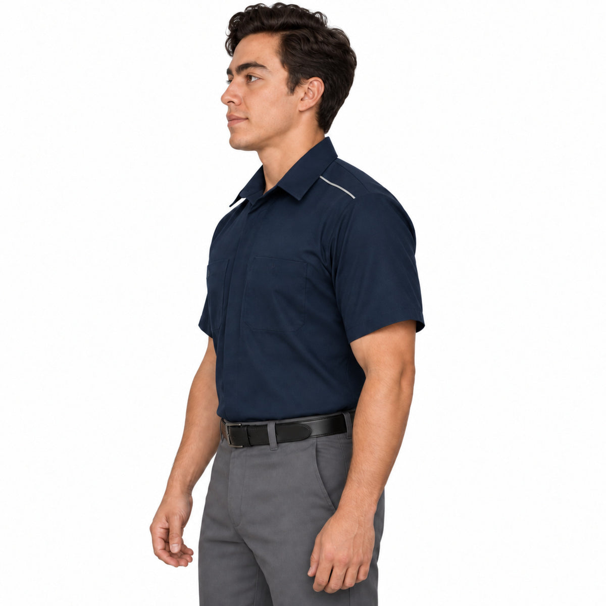 Red Kap SP4A camisa de trabajo para hombre color azul marino, perfil izquierdo fajada | color:azul-marino