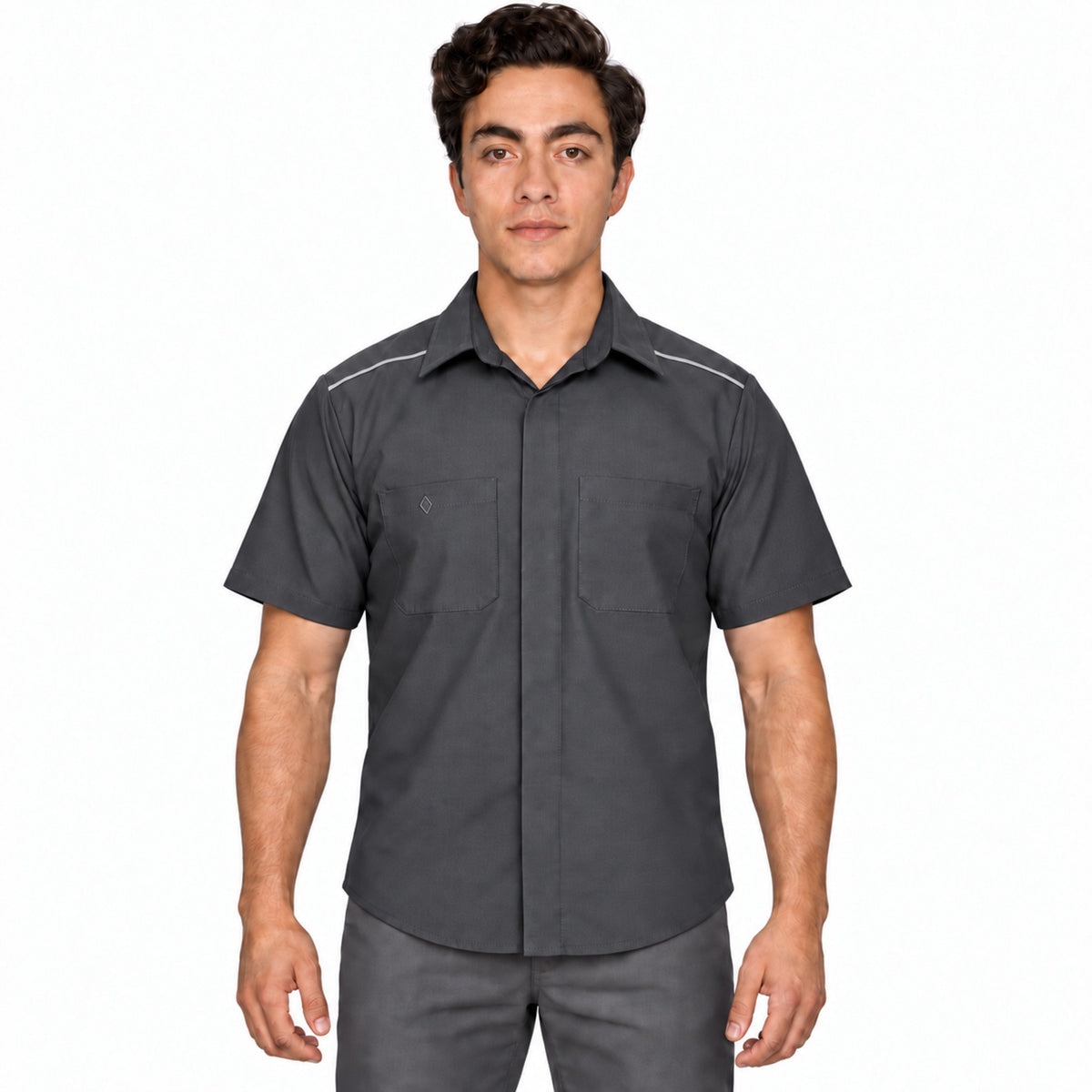 Red Kap SP4A camisa de trabajo para hombre color gris claro, frontal fajada | color:gris-claro