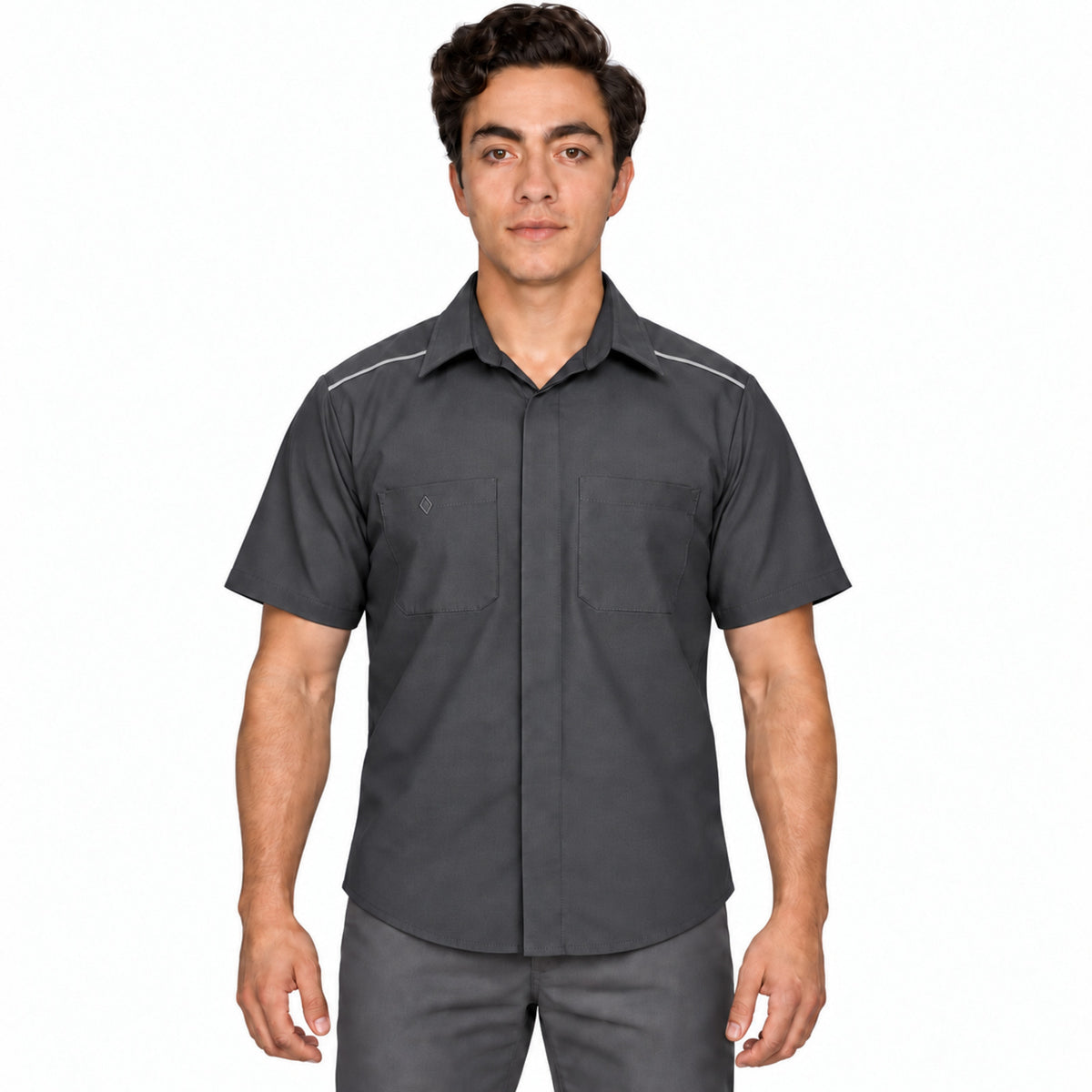 Red Kap SP4A camisa de trabajo para hombre color gris oxford, frontal desfajada | color:gris-oxford
