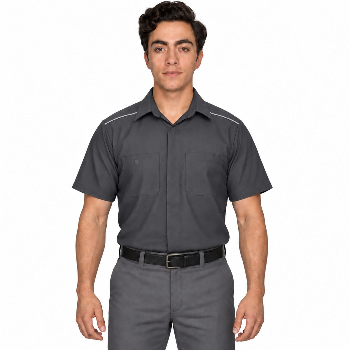 Red Kap SP4A camisa de trabajo para hombre color gris oxford, frontal fajada | color:gris-oxford